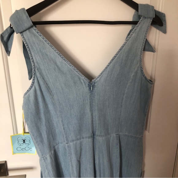 NWT CeCe by Cynthia Steffe Chambray Jumpsuit Light Jean Bow Detail One Piece Sz8 - Picture 7 of 10